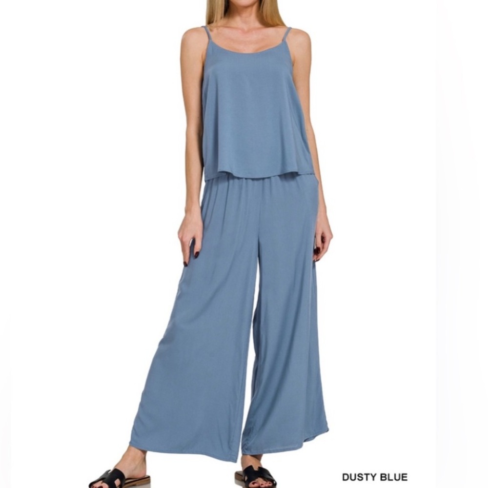 Zenana Outfitters Dusty Blue Wide Leg Jumpsuit